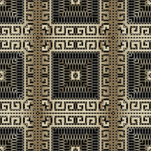 Gold Greek Style Grid Vector Seamless Pattern Ornamental Golden Lace — Stock Vector