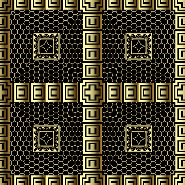 Gold Greek Style Grid Vector Seamless Pattern Украшенный Золотой Кружевной — стоковый вектор