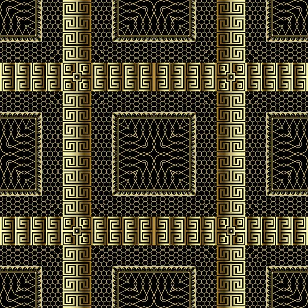 Gold Greek Style Grid Vector Seamless Pattern Украшенный Золотой Кружевной — стоковый вектор