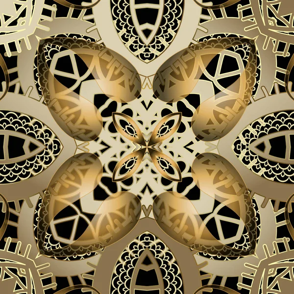 Украшенный Золотой Цветочный Вектор Бесшовный Узор Современный Декоративный Фон Винтажные — стоковый вектор