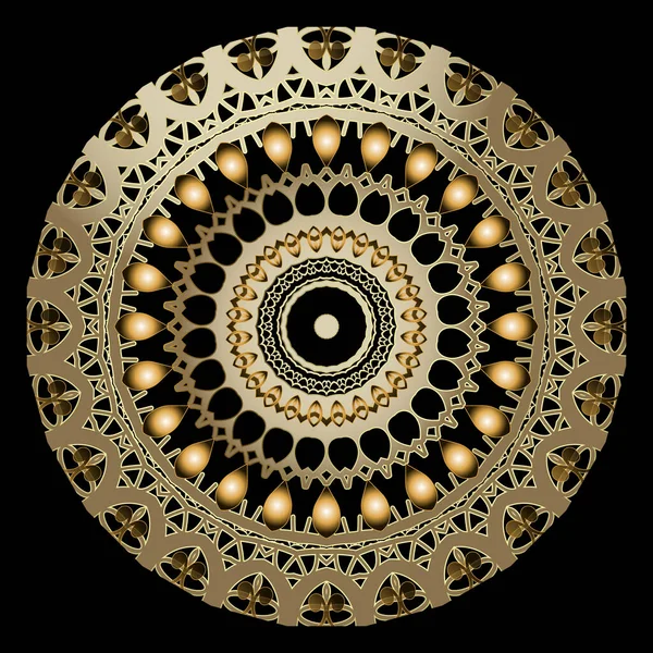 华丽的金花3D矢量曼陀罗图案 装饰现代背景 圆形的老式装饰品 蕾丝的设计 表面金纹纹理 民族风格的黄金抽象花朵 — 图库矢量图片