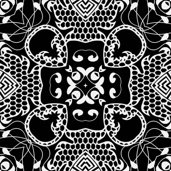 Кружевной Цветочный Вектор Бесшовный Узор Черно Белый Декоративный Векторный Фон — стоковый вектор