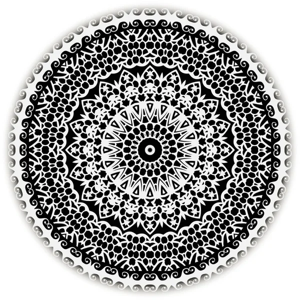レイシーフラワーベクトルマンダラパターン 装飾的な近代的な黒と白の背景 ラウンドヴィンテージの装飾 レースデザイン エレガンス柄の質感 エスニックスタイルの抽象的な花 フレーム — ストックベクタ