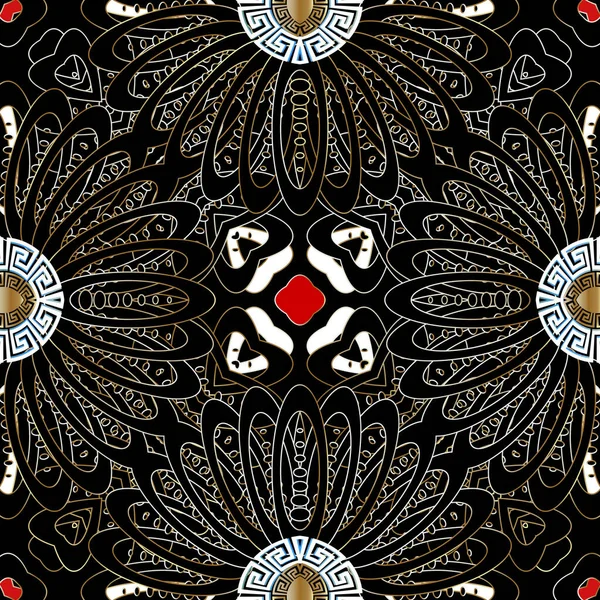 Floral Vector Seamless Pattern Ornamental Modern Background Dark Black Abstract — Stock Vector