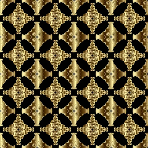 Винтажный Цветочный Золотой Трехмерный Безseamless Узор Векторный Роскошный Декоративный Фон — стоковый вектор