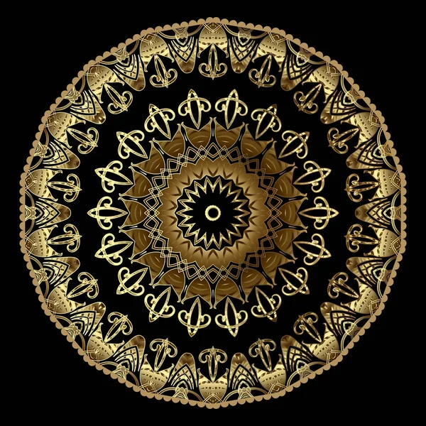 ヴィンテージ花ゴールド3Dマンダラパターン ベクトル豪華な装飾の背景 美しい華やかな背景 ラウンドグランジバロック様式の装飾 アラビア語のテクスチャの花 フレーム — ストックベクタ