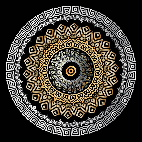 Patrón Mandala Redondo Vector Griego Estilo Étnico Flor Abstracta Llave — Archivo Imágenes Vectoriales