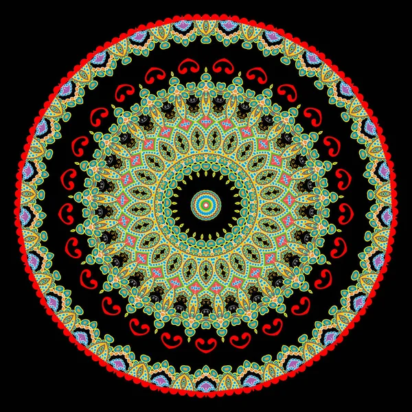 色彩斑斓的民族向量Paisley Mandala模式 装饰抽象的民间文学背景 重复装饰部落背景 花环装饰品 几何形状 — 图库矢量图片