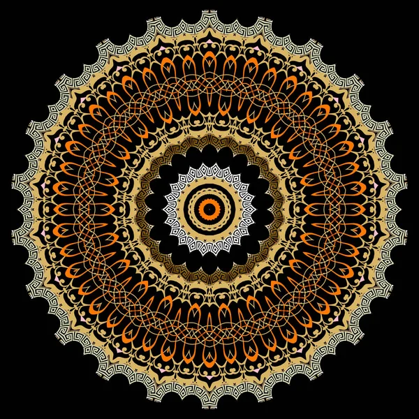 Vintage patrón de mandala vector griego floral. Fondo ornamental árabe. Hermoso telón de fondo decorativo étnico. Colorido adorno de encaje redondo. Flores de tracería de arte de línea adornada, marco de círculo, formas — Archivo Imágenes Vectoriales