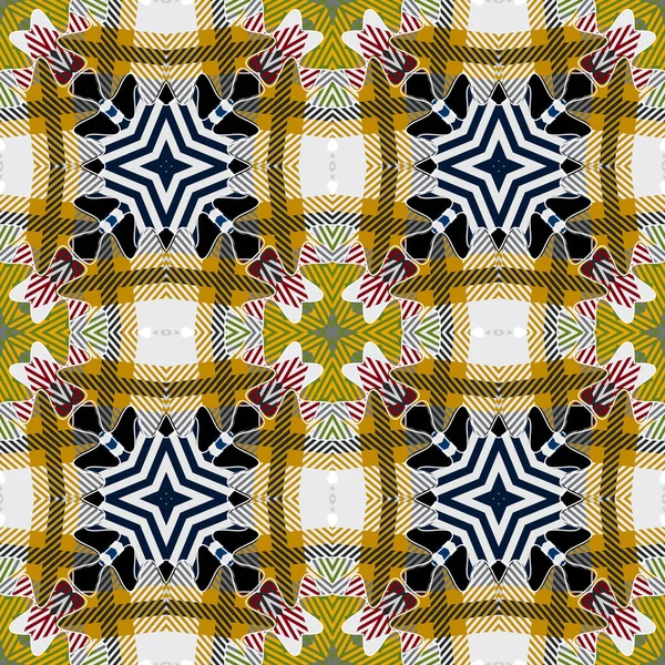 Kleurrijke Ruitjes Naadloos Patroon Vector Getextureerde Tartan Achtergrond Gestreept Materiaal — Stockvector