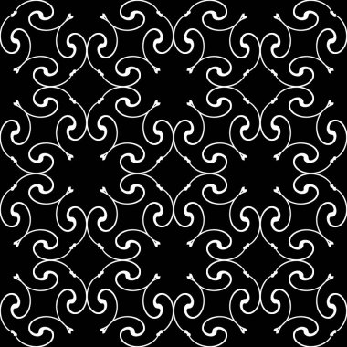 Klasik çizgili sanat arabesk vektörü kusursuz desen. Tek renkli süslemeli çiçek arkaplanı. Arka planı tekrar et. Arap stili süslü, karmaşık bir süs. Filigran zarafeti Girdap çizgileri, çiçekler, şekiller.