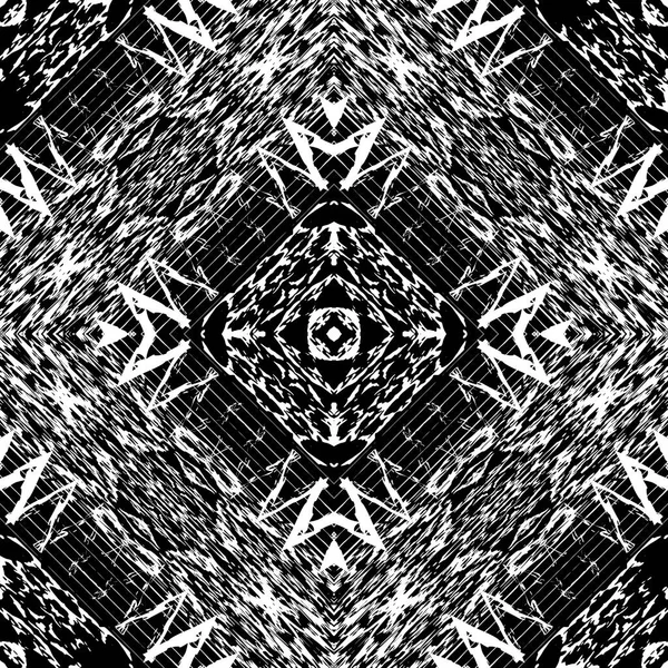 黒と白の幾何学的なシームレスなパターンを模索 ベクトル部族民族スタイルのテクスチャの背景 ドードルチョークグラニー抽象的な装飾 幾何学形 ジグザグの線 ストライプ ざらざらした汚い — ストックベクタ