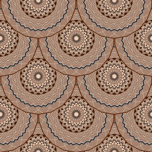 Zigzag Vector Deco Naadloos Patroon Bloemen Abstracte Sier Mandala Achtergrond — Stockvector