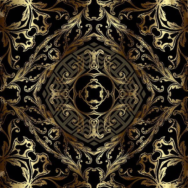 Royal Gold Vintage Vector Seamless Pattern Floral Grunge Baroque Style — Stock Vector