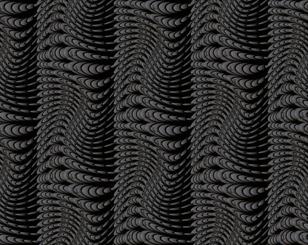 Oppervlakte donker zwart 3d vector naadloos patroon. Abstract getextureerde golvende lijnen achtergrond. Moderne herhaling grunge achtergrond. 3D behang. Gestreepte eindeloze textuur. Decoratief ontwerp voor muur. Ornamenten — Stockvector