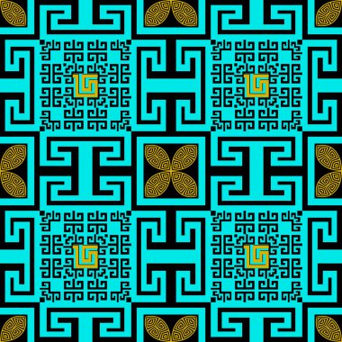 Geometrik yunan vektörü kusursuz desen. Soyut renkli çiçek arkaplanı. Yunan anahtarlarının süsü. Soyut etnik tarz modern modeller. Geometrik şekiller, çiçekler, elementler.