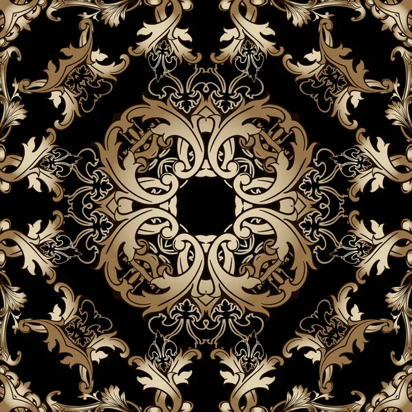 Gold vintage floral Baroque seamless pattern. Vector ornamental background. Ornate repeat royal backdrop. Damask flowers ornament. Beautiful luxury decorative design. For wallpapers, fabric, prints — Stock Vector