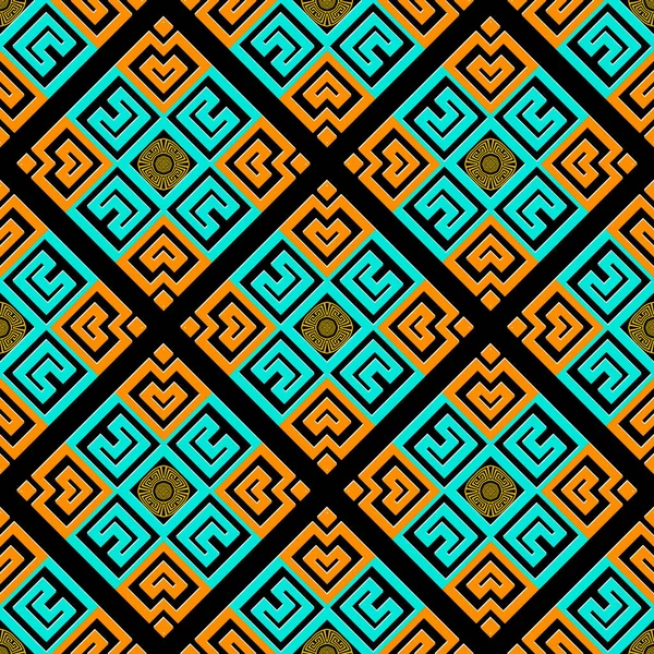 Modèle vectoriel grec géométrique sans couture. Fond coloré abstrait. Clé grecque serpente ornement. Modèles abstraits de gaufres de style ethnique. Formes géométriques, losanges, éléments. Conception symétrique — Image vectorielle