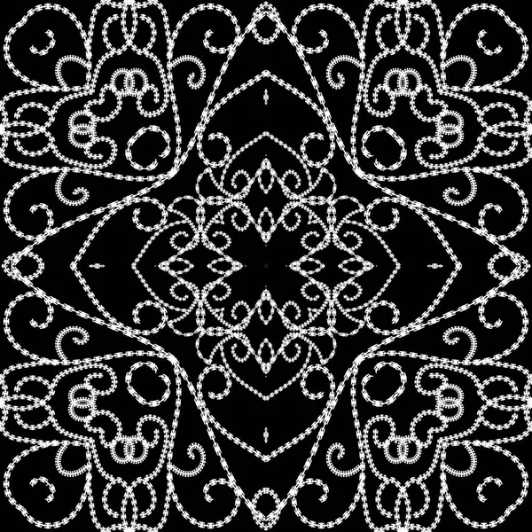 Vintage línea de arte floral vector árabe patrón sin costuras. Fondo étnico ornamental blanco y negro. Repita el telón de fondo de flores decorativas. Adornos árabes. Líneas punteadas texturizado diseño sin fin — Archivo Imágenes Vectoriales