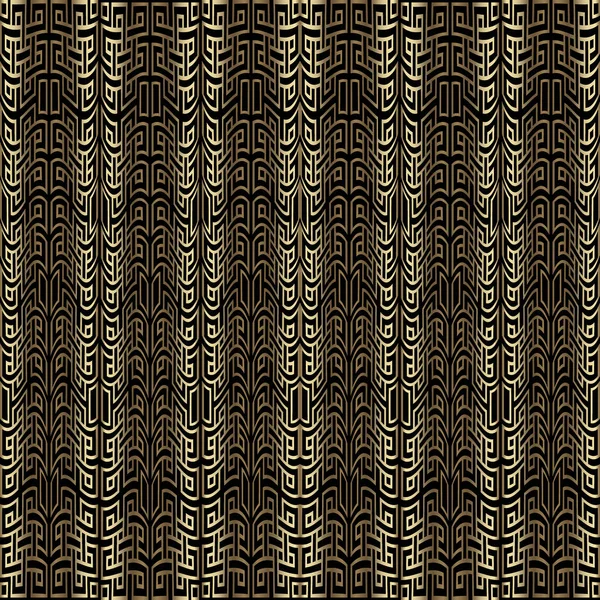 Ouro estilo grego 3d padrão de borda vetor sem costura. Fundo dourado ornamental. A chave grega mede fronteiras. Repetir grade pano de fundo. Ornamento de renda de luxo. Projeto de renda geométrica ornamentada. Textura infinita — Vetor de Stock