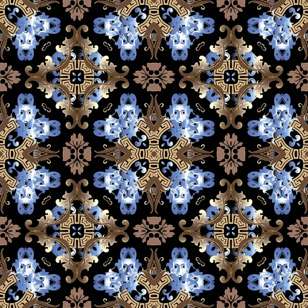 Patrón inconsútil vector barroco colorido ornamental. Clave griega meandros ornamento. Fondo floral abstracto Damasco. Vintage estilo victoriano patrones barrocos. Formas geométricas, elementos . — Vector de stock