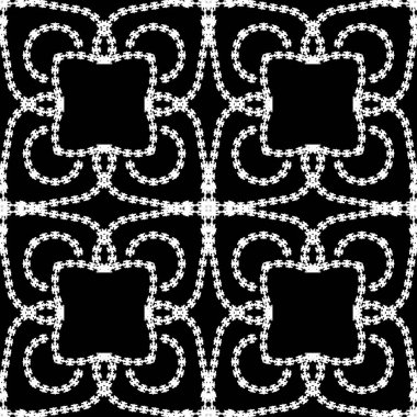 Klasik sanat eseri çiçekli Arap vektör kusursuz desen. Siyah ve beyaz süslemeli etnik altyapı. Dekoratif monokrom arkaplanı tekrarla. Arabesk süslemeleri. Noktalı çizgiler, sonsuz dizayn.