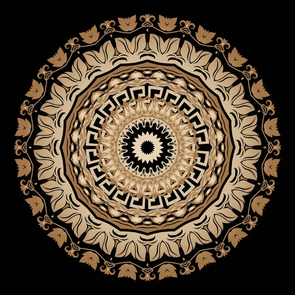 バロック様式の円形ベクトル曼荼羅パターン。ヴィンテージ装飾ギリシャスタイルの背景。円形の花のフレーム、花、葉、形。エレガントな飾りだ。美しい民族装飾デザイン — ストックベクタ