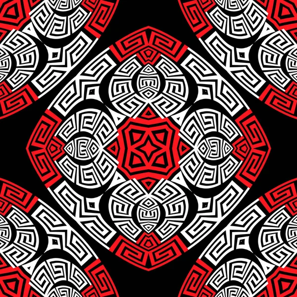 Çiçeksiz Yunan vektörü deseni. Süslü geometrik etnik kabile tarzı arka plan. Renkli soyut moda arka planı. Geometrik modern Yunan anahtarı çiçek süslemesi. Yaratıcı tasarım