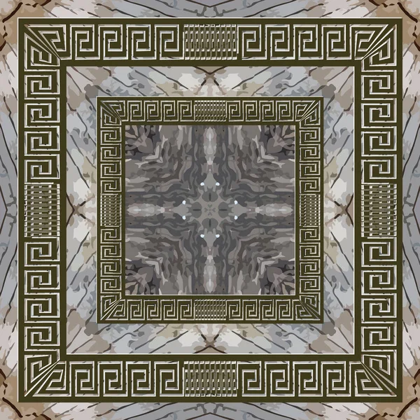 Texturierte abstrakte Grunge Vektor nahtlose Muster. Griechische quadratische Rahmen Hintergrund. Wiederholen Sie die raue Marmorkulisse. Labyrinthe Ornamente. Geometrisches Design. Der griechische Schlüssel schlängelt sich. Schmutzige endlose Textur — Stockvektor