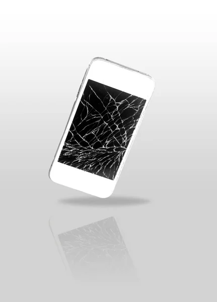 Moderne mobiele smartphone met gebroken scherm geïsoleerd op witte ba — Stockfoto