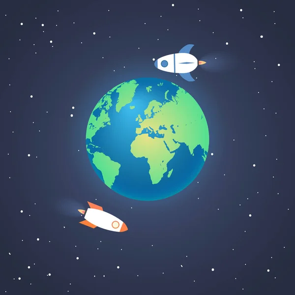 Rocket and the space. Rocket in the space near the earth. Concep