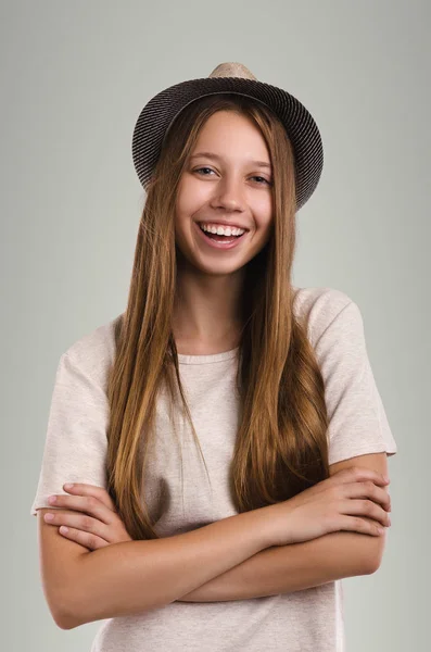 Positive casual woman posing. Emotional girl portrait. Young fem
