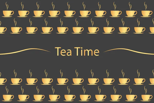 Tea time concept. Tea with an inscription on dark background. Ve