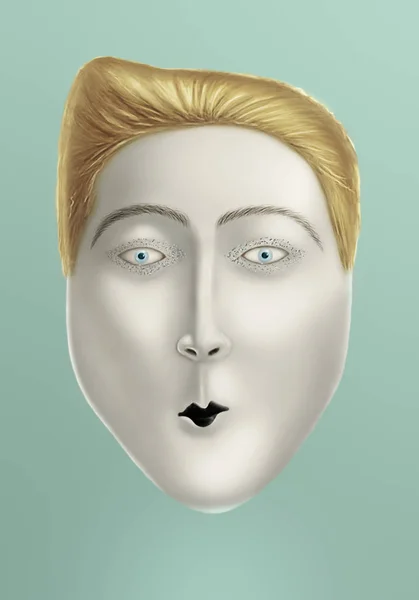 Human head illustration. Character face with hair and facial fea