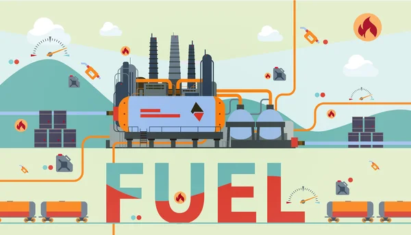 Vektorillustration der Brennstofffabrik mit zusätzlichen Elementen — Stockvektor