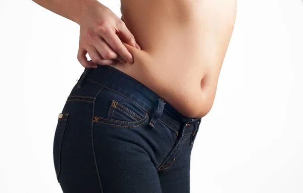 Woman's fat belly. Overweight and weight loss concept. — Stock Photo, Image