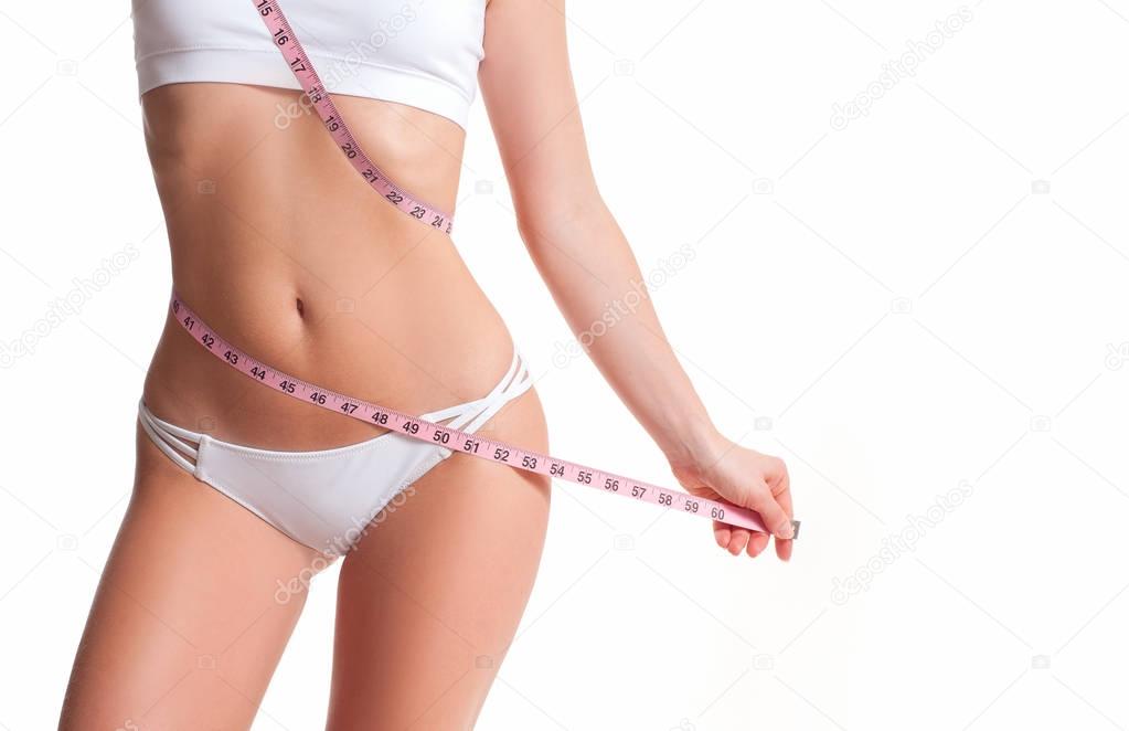 Successful weight loss, beautiful female waist, diet concept