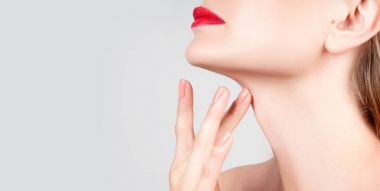 Beautiful woman neck with clean skin and red lips clipart