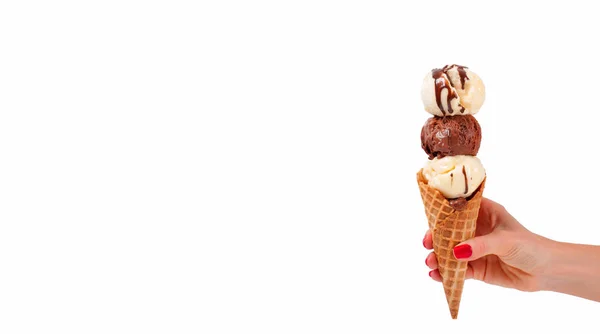 Chocolate and vanilla ice cream cone on white background. — Stock Photo, Image