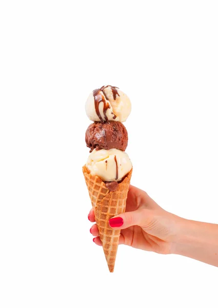 Chocolate and vanilla ice cream cone on white background. — Stock Photo, Image