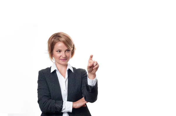 Mujer de negocios presionando el botón — Foto de Stock