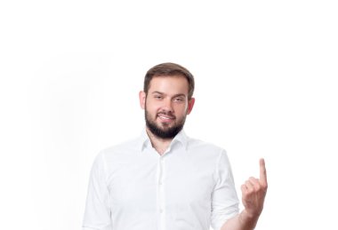 Yakışıklı iş adamı ile parmak noktası. 