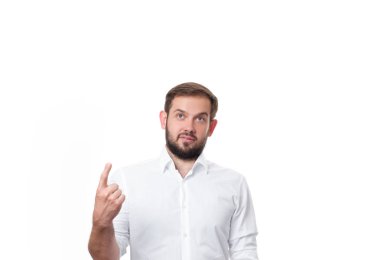 Yakışıklı iş adamı ile parmak noktası. 