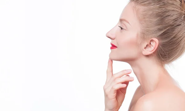 Beautiful woman touching her neck. Skin Care — Stock Photo, Image