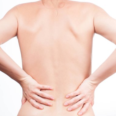 Kadın geri, çıplak vücut, ağrı kavramı