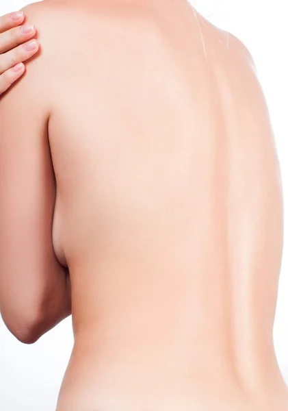 Frau von hinten, nackter Körper, Schmerzkonzept — Stockfoto