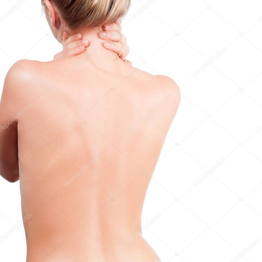 Woman from the back,  naked body, pain concept