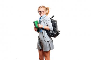 Mutlu genç öğrenci kız. Okula dönüş