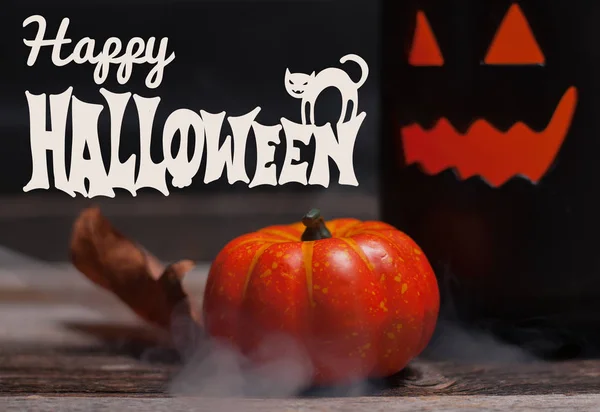 Halloween. Spooky pumpkin with smoke in the dark night