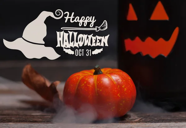 Halloween,  spooky pumpkin with smoke in the dark night